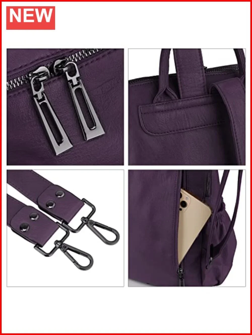 Vegan Leather Tassel Travel Backpack Purse Convertible Shoulder Bag Women